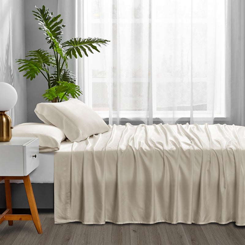 ACCURATEX Cooling Sheets Queen Size - 100% Viscose Made from Bamboo, Luxury Cool Silky Sheet Set for Queen Size Bed, Super Soft Breathable Bedding Sheets up to 16 inches Deep Pockect, Beige - Image 3